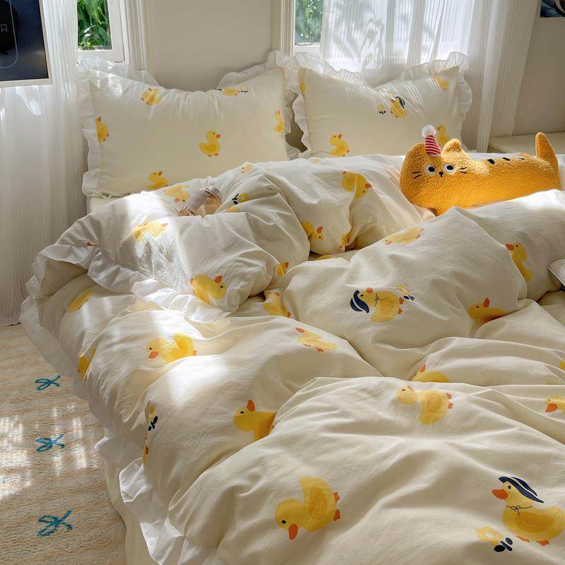 肤亲花边水洗棉四件套宿舍学生三件套床单床笠被套床上用品,床上用品,床品套件/四件套/多件套,淘宝优惠券,粉丝福利购,淘宝优惠卷