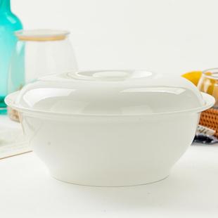 纯白陶瓷带盖大海碗汤盆大号家用双耳大汤盆带盖品锅大汤碗