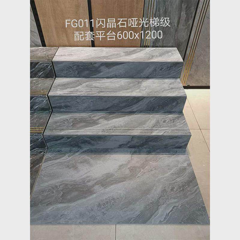 奶色原木楼梯楼梯板仿古木纹风踏步台阶板阶梯哑光梯级地板砖