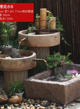 流水摆件景观石磨石槽假山水景喷泉庭院造景户外循环水阳台鱼池