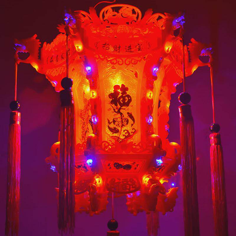 中式仿古六角龙灯led旋转七彩吊灯龙头灯笼阳台春节宫灯厂家