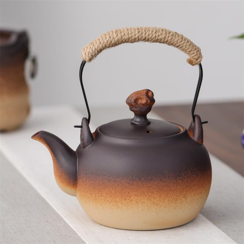 日式窑变煮茶陶壶电陶炉专用烧水壶铁提梁陶瓷泡茶煮水壶煮茶器