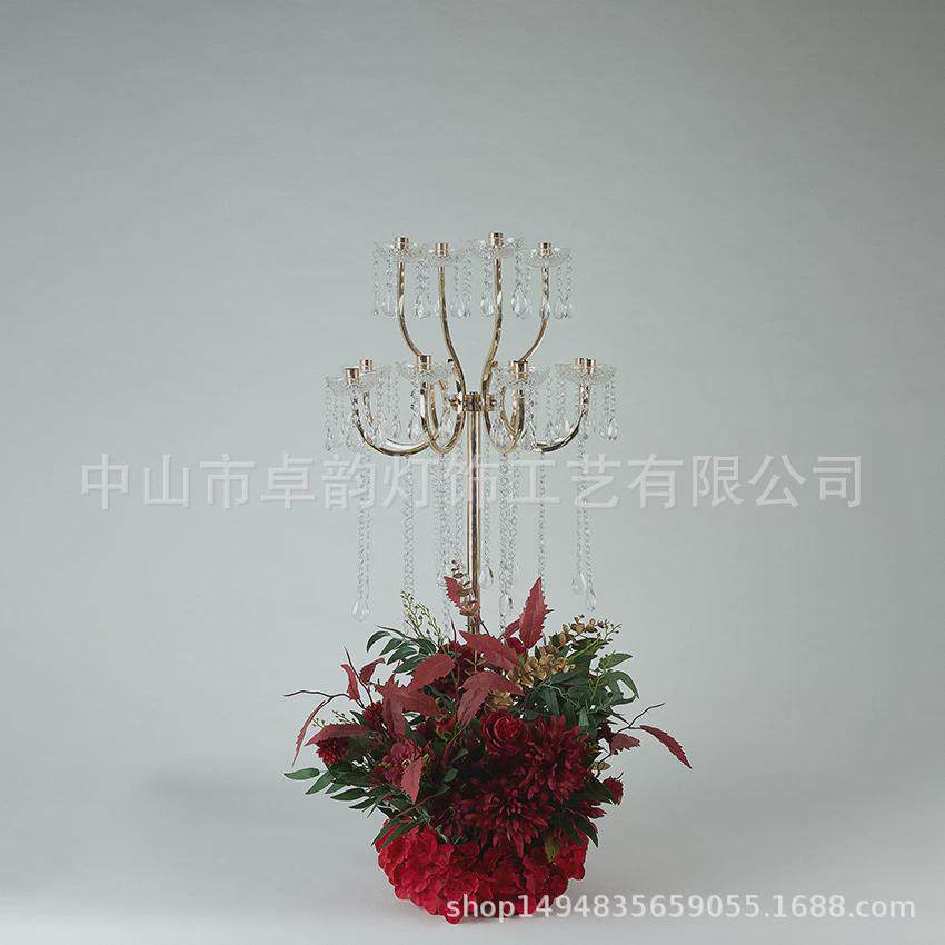新款婚庆道具酒店礼堂烛台摆件婚舞台装饰用品浪漫珠帘烛台路引