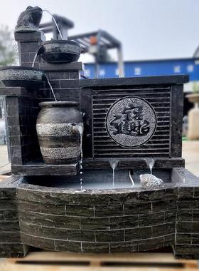 石雕流水摆件仿古石材花盆流水庭院商场室内落地流水组合老石槽