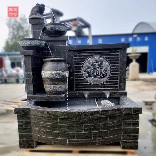 石雕流水摆件仿古石材花盆流水庭院商场室内石槽流水组合老落地