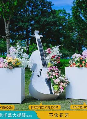 户外园林景观铁艺大提琴玻璃钢雕塑酒店门口婚礼别墅花园草坪摆件