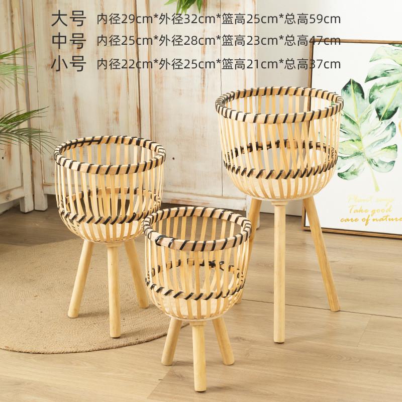 高脚电视柜旁客厅花架2022新款轻奢高级摆件花盆架竹编花盆套