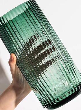 轻奢简约创意玻璃花瓶透明罗马圆柱花器客厅餐桌插花花瓶装饰摆件