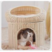 宠物窝 通用双层半封闭式 猫咪夏季 清凉猫窝透气藤编房子幼猫窝四季