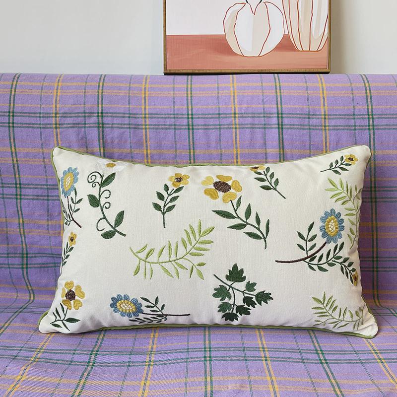 0wyv抱枕刺绣美式田园绣花腰枕沙发客厅靠垫抱枕套不含芯可拆