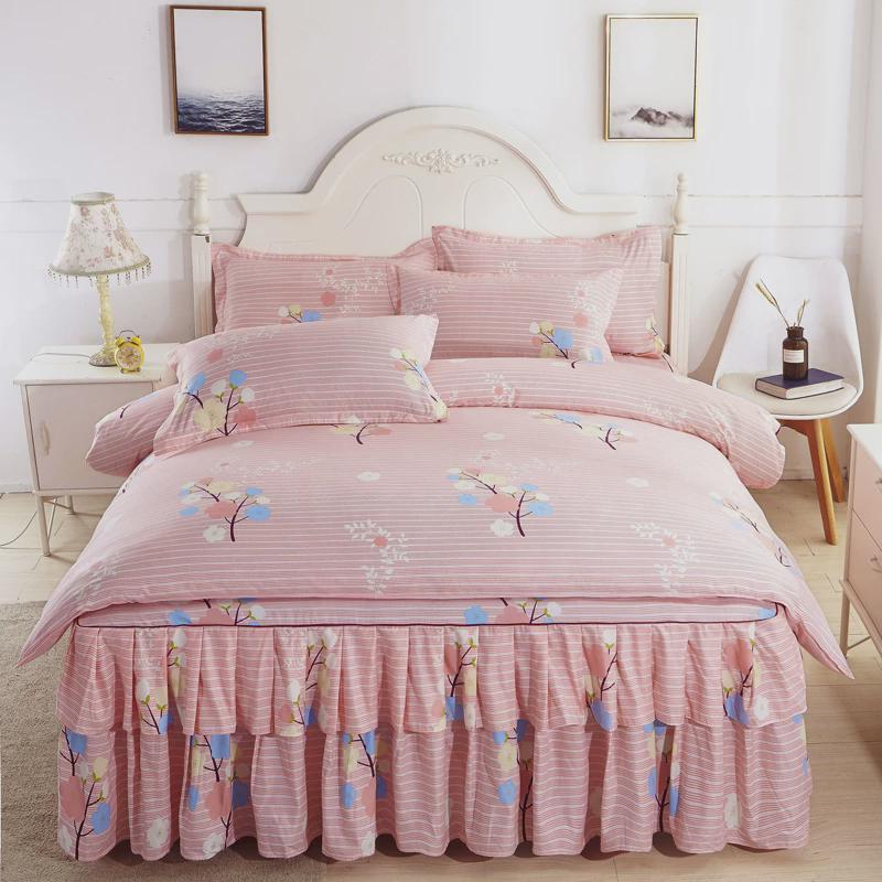 9qxc韩式床裙四件套床罩亲肤宿舍床罩被套小清新1.5米1.8床上