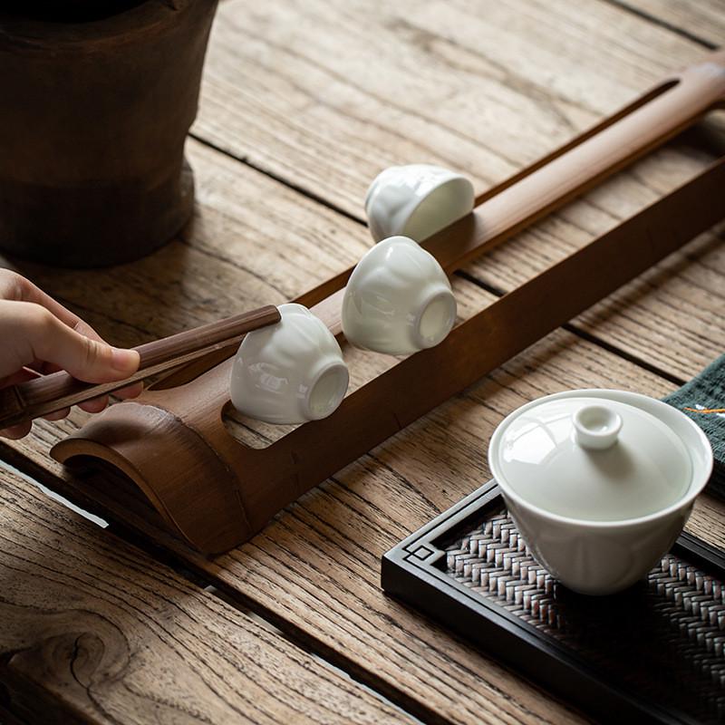 竹制中式多格杯架双层收纳茶杯滤杯架简约品茗杯托晾杯架沥水架子
