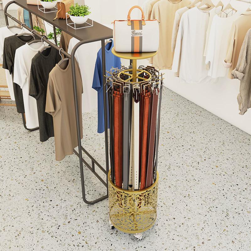 芯宸服装店展示架圆桶皮带收纳架腰带包包可旋转落地式陈列货架子