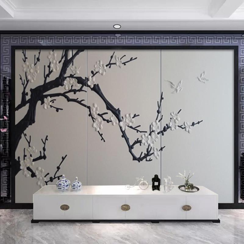 双色浮雕硬包客厅背景墙装饰壁画电视墙新中式卧室立体皮雕软包