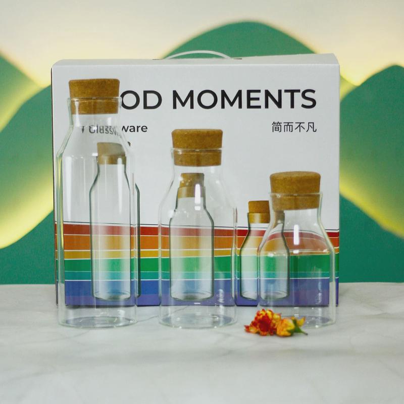 高颜值竖纹花瓶玻璃储物罐软木塞透明简约密封罐多功能收纳储物罐