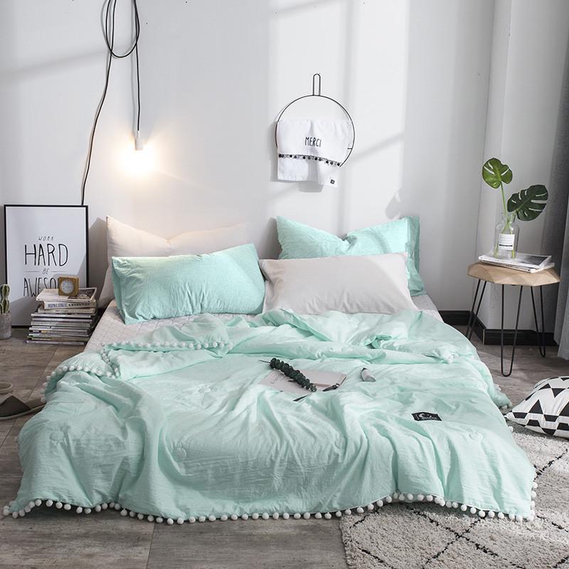 日式纯色球球泡泡纱夏凉被单双人薄被水洗棉空调被批发