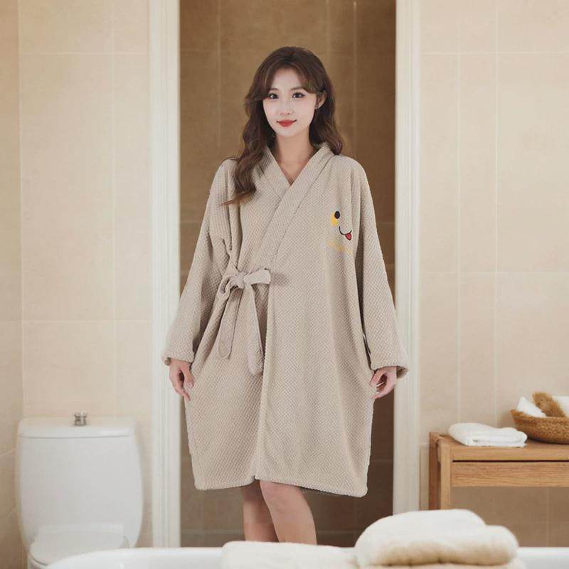 珊瑚绒长袖浴裙浴袍秋冬款2025新款睡袍家用女可穿式柔软吸水速干