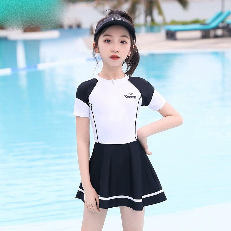 儿童泳衣女孩2025夏季新款小中大童分体公主裙短袖防晒女童游泳衣