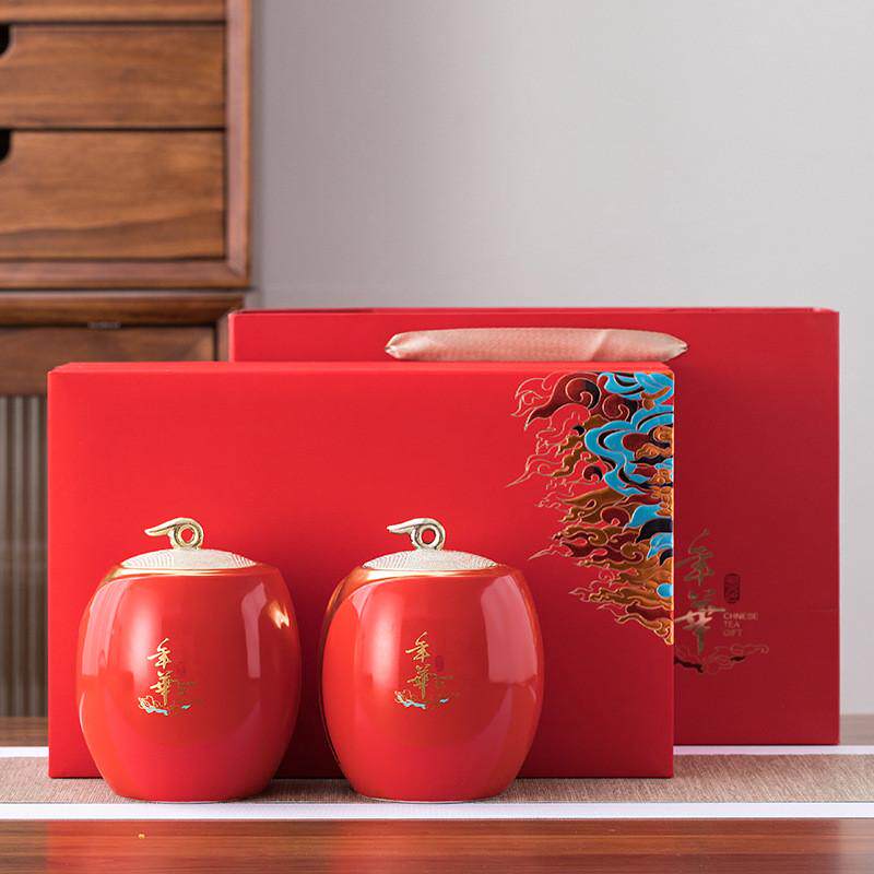 大红色茶叶罐年华陶瓷密封罐红红火火存储罐家用摆件礼品印制LOGO