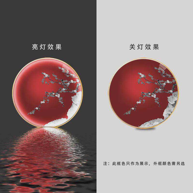 新中式走廊带灯花鸟圆形led发光入户玄关装饰画挂画书房客厅壁画