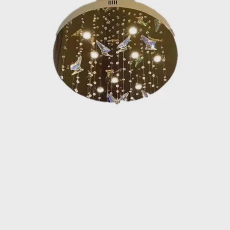 蓝蝴蝶楼梯灯轻奢loft水晶公寓别墅楼旋灯现复式客厅挑空转长吊灯