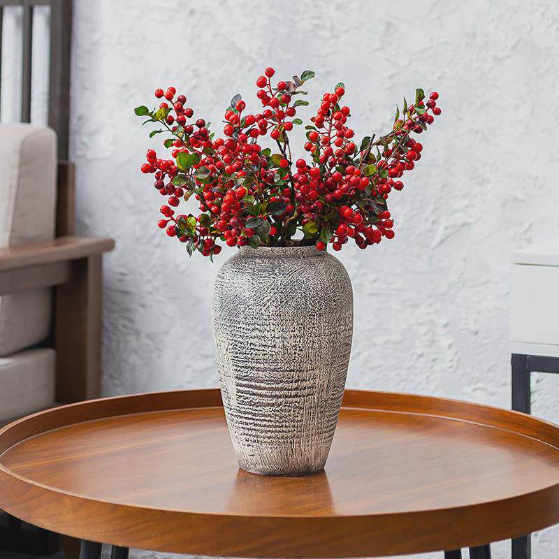 美式花瓶客厅插干花器酒店玄关家居陶瓷瓷器坛子陶罐粗陶复古摆件