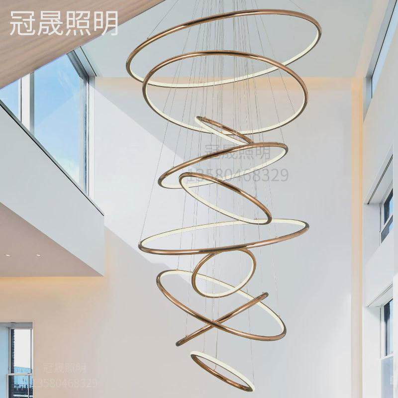 农村自建房别墅旋转楼梯吊灯圆圈复式loft楼中楼挑空客厅大吊灯,家装灯饰光源,餐厅吊灯,淘宝优惠券,粉丝福利购,淘宝优惠卷