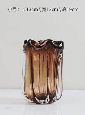 现代轻奢花瓣琥珀色花瓶摆件北欧高档简约客厅餐桌软装装饰花器