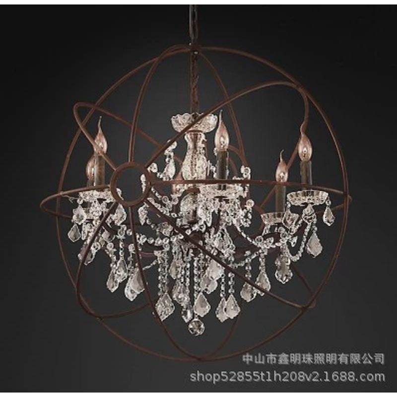法式水晶吊灯美式地球仪水晶吊灯工业风展厅公寓铁艺楼梯间吊灯
