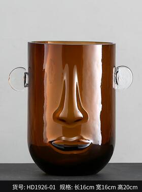 best 花瓶摆件 创意透明直筒人脸玻璃west 北欧轻奢家居软装花器