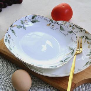 唐山骨瓷餐盘创意方形四方盘子菜盘家用陶瓷碟子深盘汤盘平盘碗碟