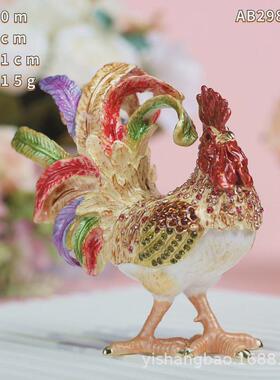 招财摆件珐琅首饰盒七宝烧手工艺品家居饰品中式凤尾公鸡金属礼品