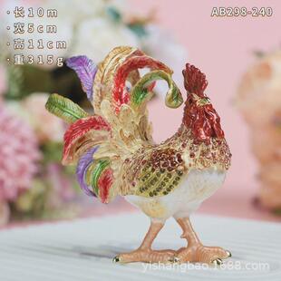 招财摆件珐琅首饰盒七宝烧手工艺品家居饰品中式凤尾公鸡金属礼品