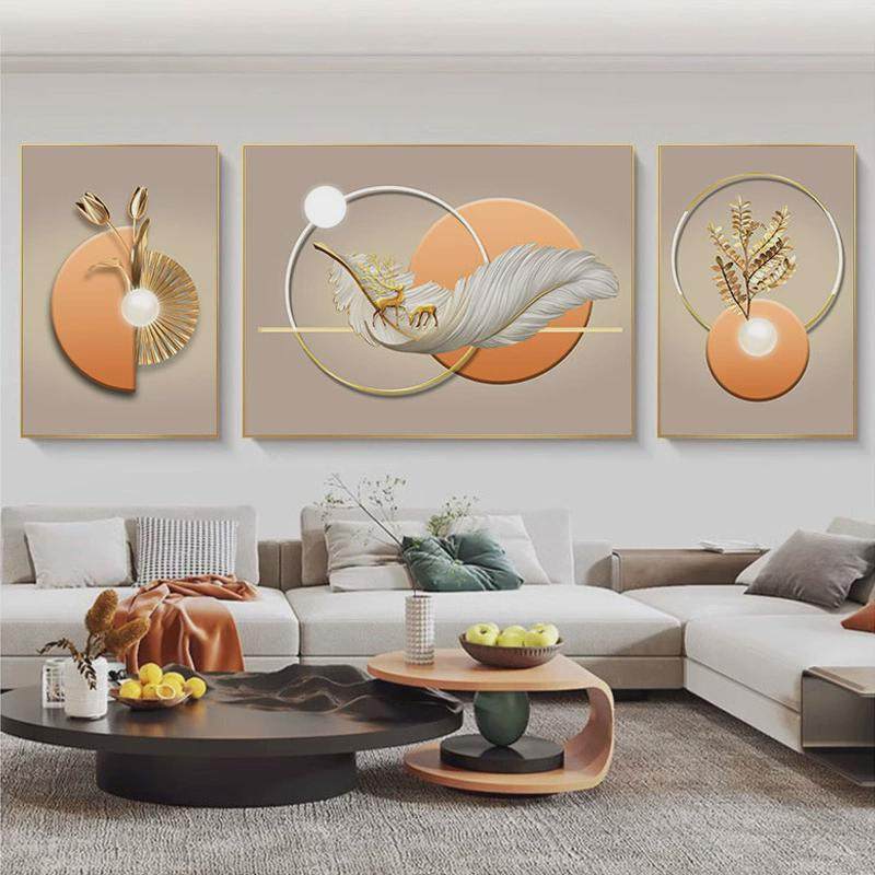 羽毛三联画金羽抽象客厅装饰画现代简约呈祥壁画沙发背景墙挂画,家居饰品,现代装饰画,淘宝优惠券,粉丝福利购,淘宝优惠卷