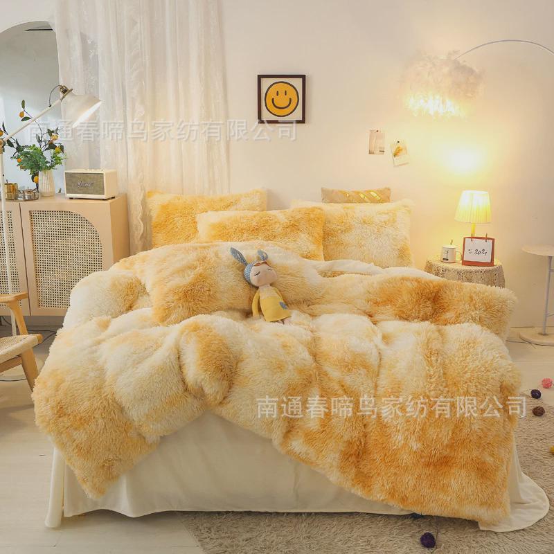 外贸水貂四件套绒长毛绒水晶绒被套双面加厚冬季法兰绒三件套