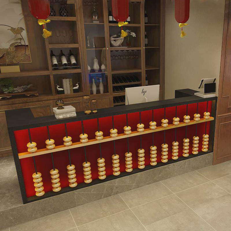 ll国潮风火锅店吧台收银台复古实木餐饮饭店茶楼酒店前台接待台中