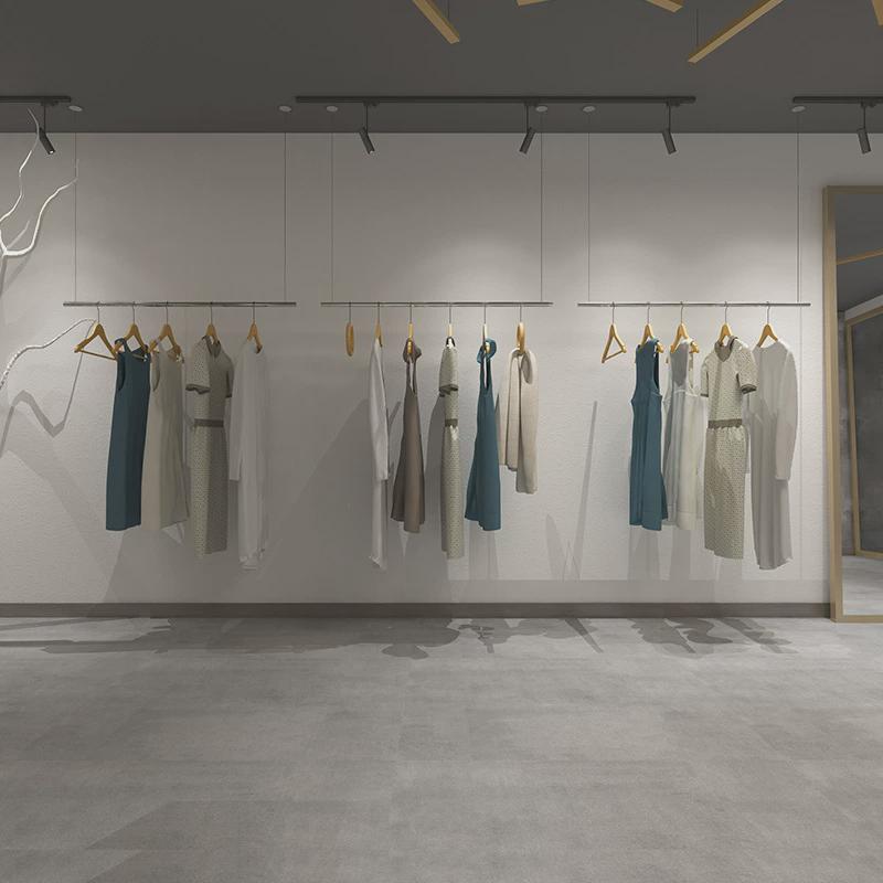 服装店挂衣杆女装悬挂式吊顶吊杆不锈钢拉丝银展示架货架上墙吊架
