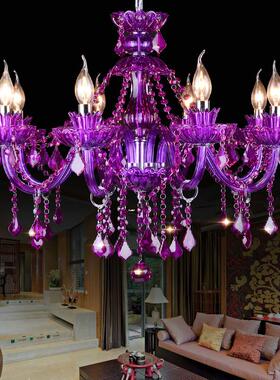 欧式紫色水晶灯酒店网吧ktv吊灯服装店咖啡厅装饰灯彩色玻璃吊灯