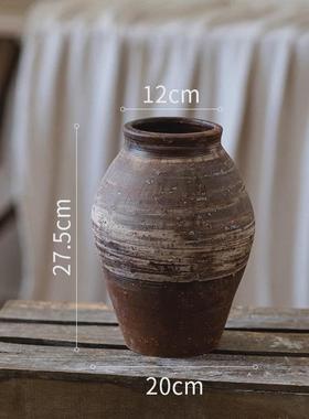 插花复古艺术陶罐花瓶陶盆粗陶做旧陶土花盆手工古风陶瓷花盆镶嵌