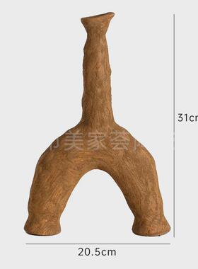 美家荟莫兰迪陶瓷花瓶高级感克莱因蓝复古陶艺摆件手绘干花插花器