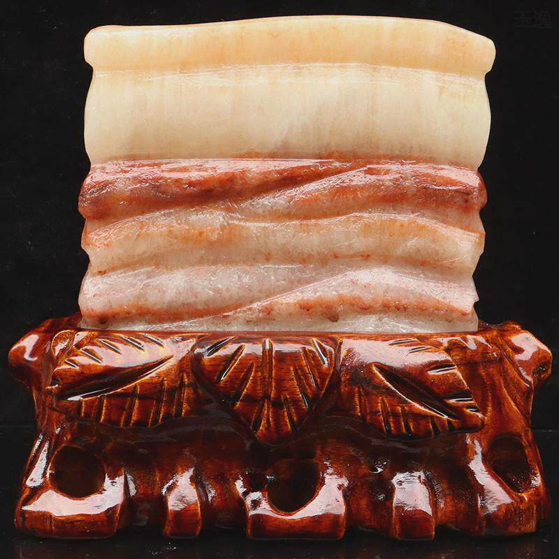 奇石摆件猪肉石材天然石工艺品装饰高档五花肉石雕16*15*5cm1626g