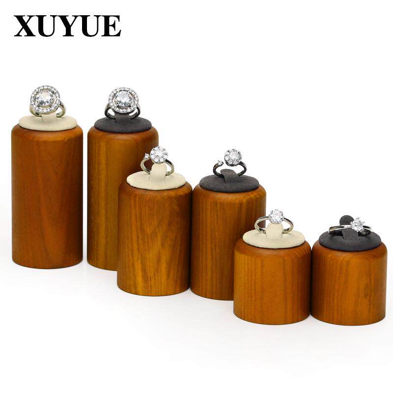 旭跃圆柱戒指展示架托实木超纤戒指摆件三件套珠宝道具戒托陈列架