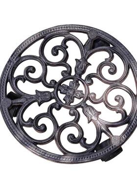 铁艺复古滑轮旧铸铁花托花盆万向轮底座带轮盆栽移动做盆垫底盘托