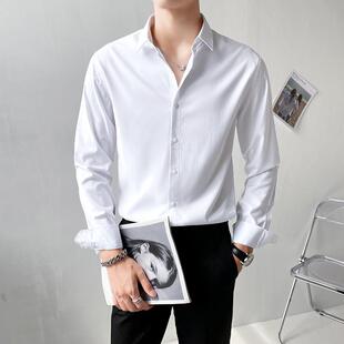 痞帅免烫抗皱男士衬衫内向父女同款穿搭长袖商务休闲正装白色衬衣