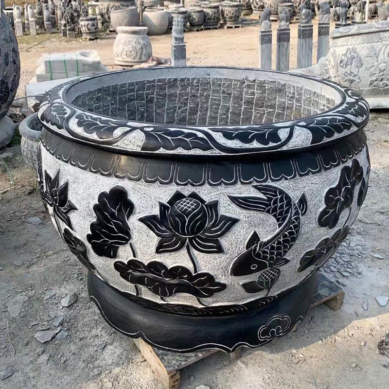 石雕鱼缸青石仿古鱼缸花岗岩大理石花盆别墅庭院摆件厂家供应