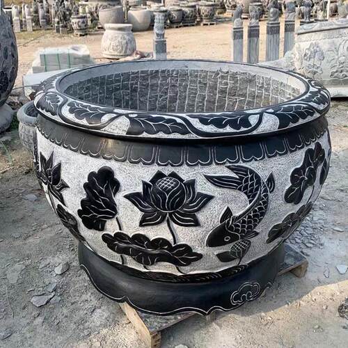 石雕鱼缸青石仿古鱼缸花岗岩大理石花盆别墅庭院摆件厂家供应