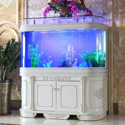 创意欧式鱼缸水族箱大型1.2米圆形玻璃中型1.5米客厅家用金鱼缸