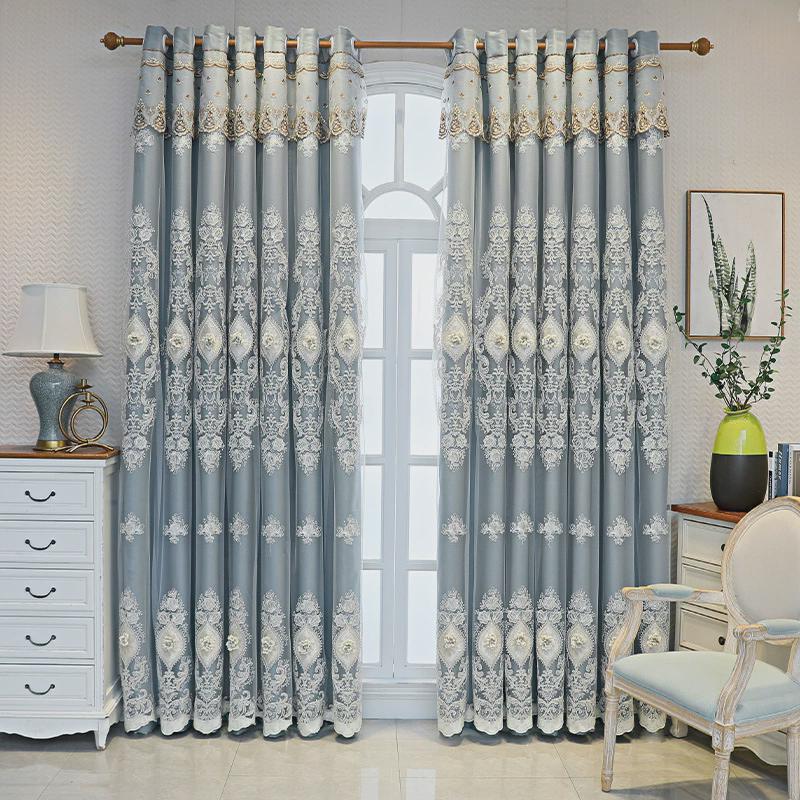 简约欧式卧室加厚遮光布纱一体成品客厅双层大气浮绣花窗帘
