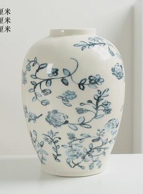 田园青花复古风陶瓷花瓶装饰摆件客厅酒柜电视柜高级现代插花