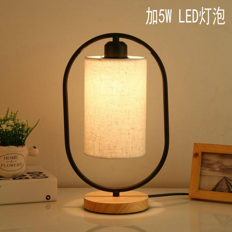 北欧台灯卧室床头简约个性创意新中式布艺复古温馨实木调光小夜灯